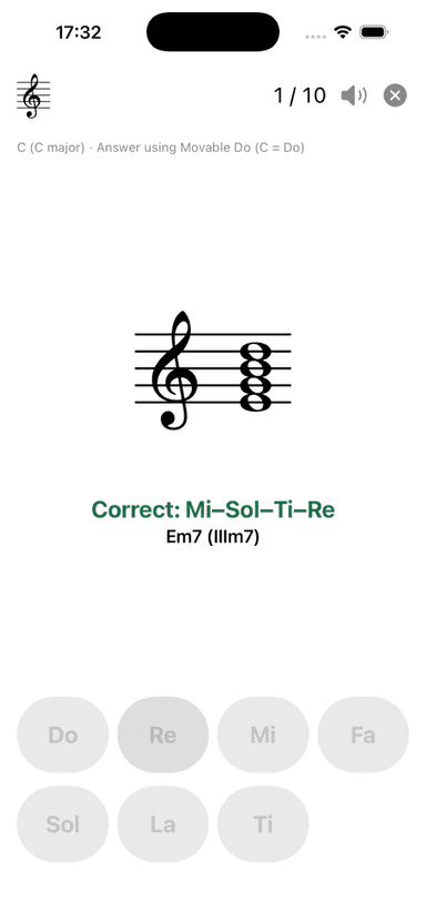 Seventh-chord drill: movable-Do syllables and chord name