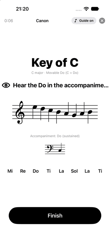Melody Shadowing: look at the score while the Do sounds